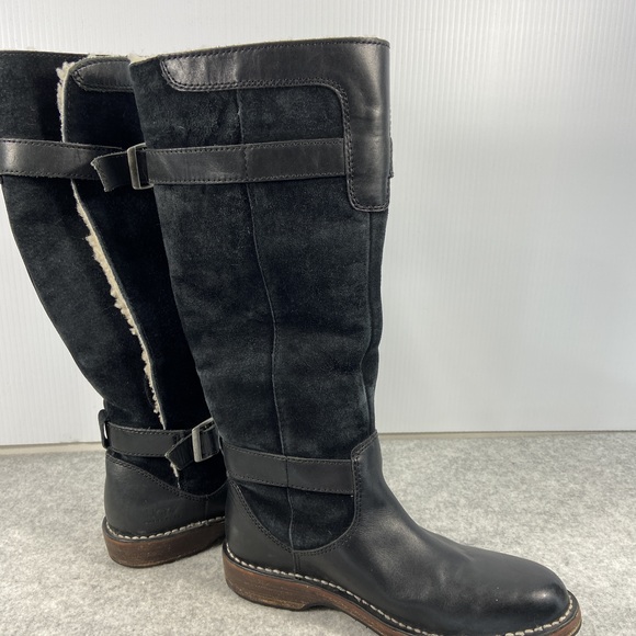 UGG Dunwich Knee High Tall Black Suede Leather Winter Riding Boot Womens Size 7 - Picture 13 of 16